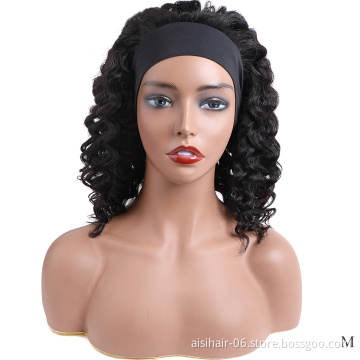 Brazillian Short Water Wave Bob Human Hair Wigs With Headband Curly for Black Women Pixie Cut Wig Black Color Wholesale Price